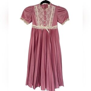 Vintage 80s‎ Girls Pink Pleated Lace Dress Size 5 Short Sleeve Worn Once